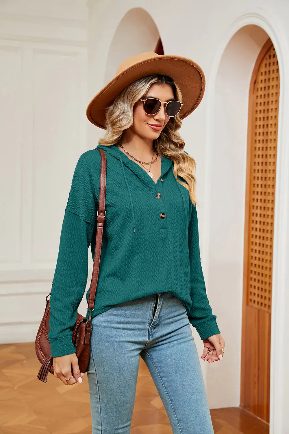 Half-Button Dropped Shoulder Hoodie - Trendsi - Flyclothing LLC
