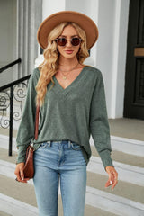 V-Neck Long Sleeve T-Shirt - Trendsi