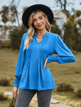 Notched Neck Flounce Sleeve Blouse - Trendsi - Flyclothing LLC