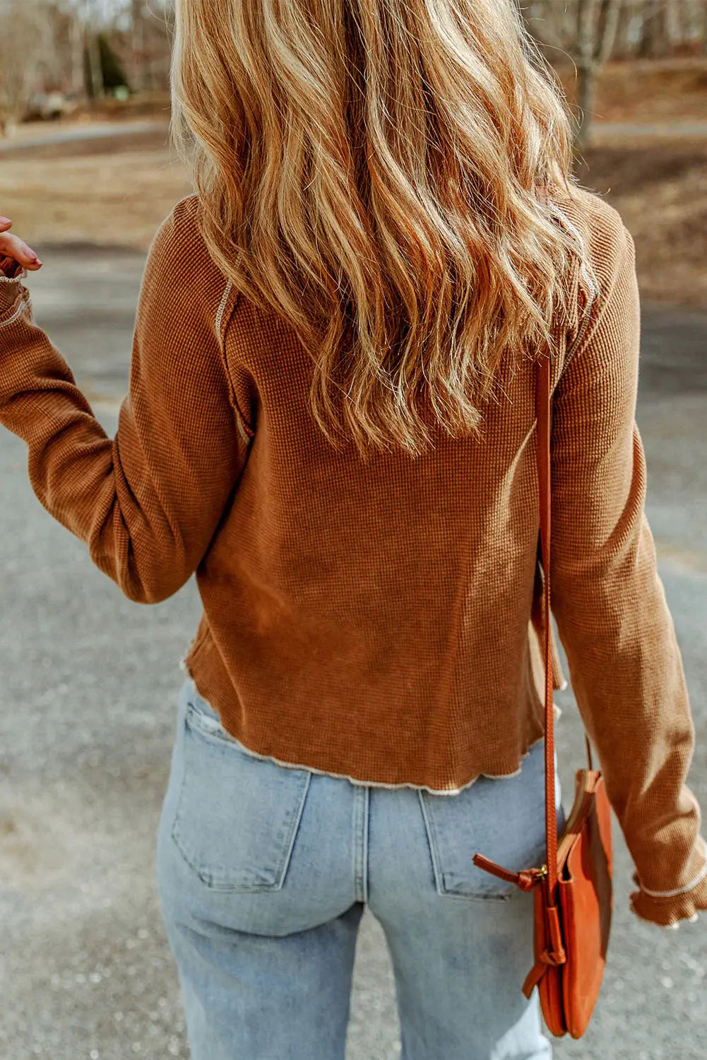 Long Raglan Sleeve Round Neck Top - Trendsi - Flyclothing LLC