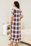 Plaid Lace Trim Ruffle Hem Night Dress - Trendsi
