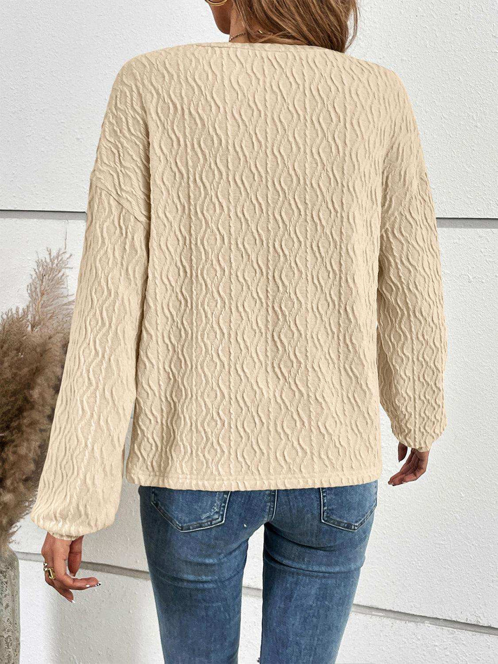 Half Button Long Sleeve Top - Trendsi - Flyclothing LLC