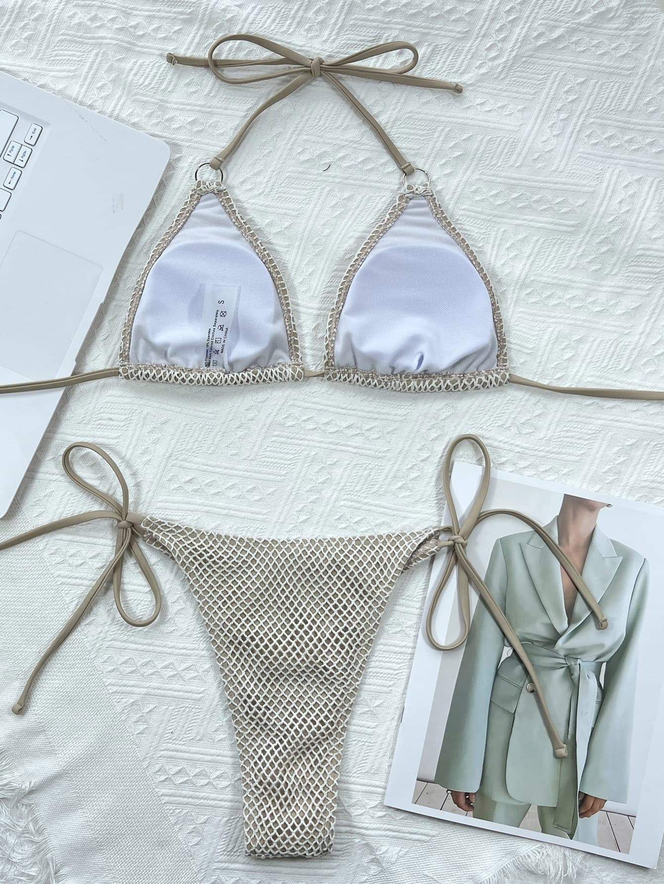 Halter Neck Tie Back Bikini Set - Trendsi - Flyclothing LLC