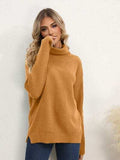 Slit Turtleneck Dropped Shoulder Sweater - Trendsi - Flyclothing LLC