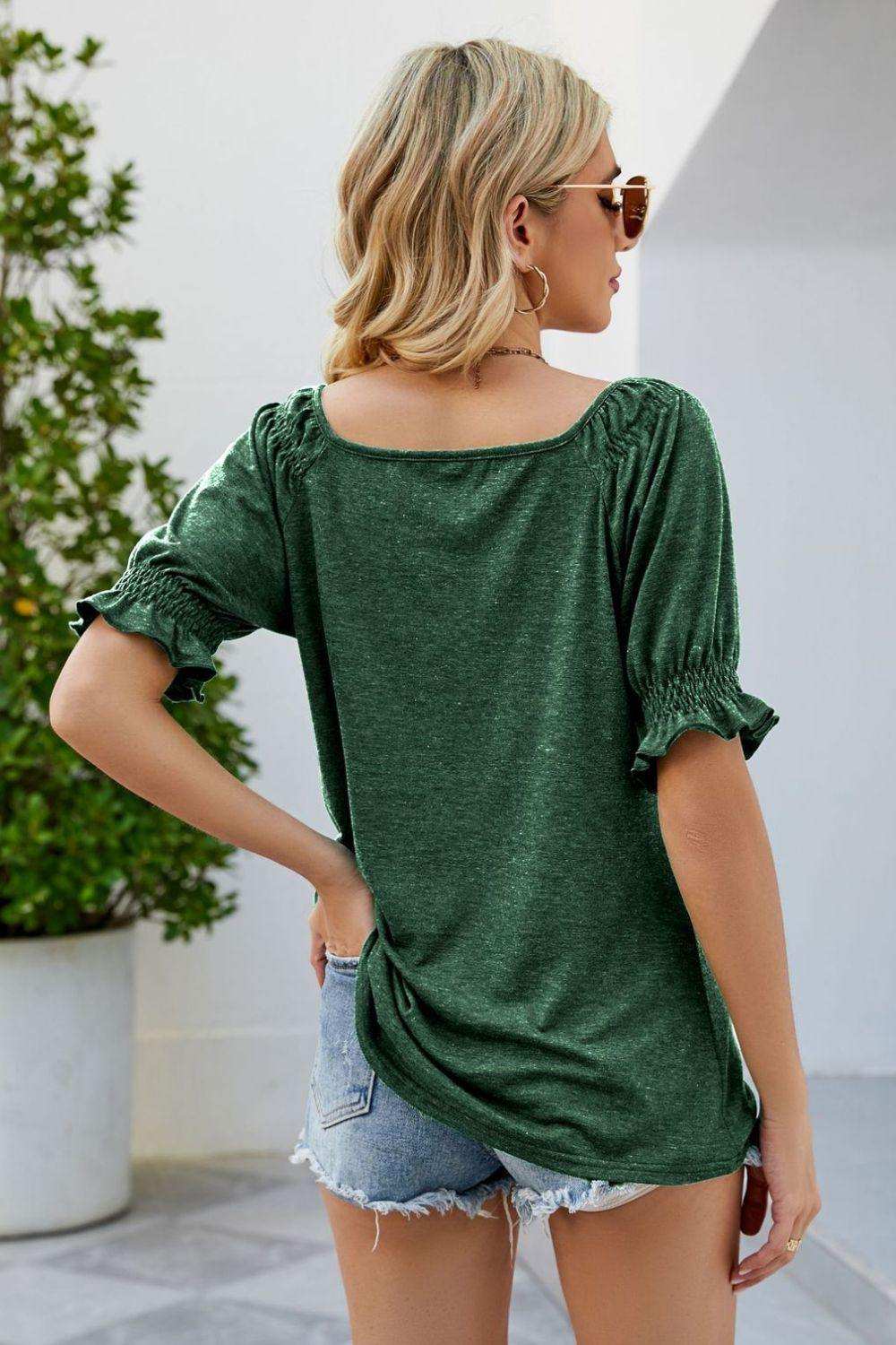 Short Flounce Sleeve Top - Trendsi - Flyclothing LLC