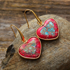 Natural Stone Heart Drop Earrings - Trendsi