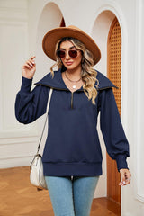 Half-Zip Collared Sweatshirt - Trendsi