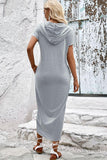 Short Sleeve Front Slit Hooded Dress - Trendsi