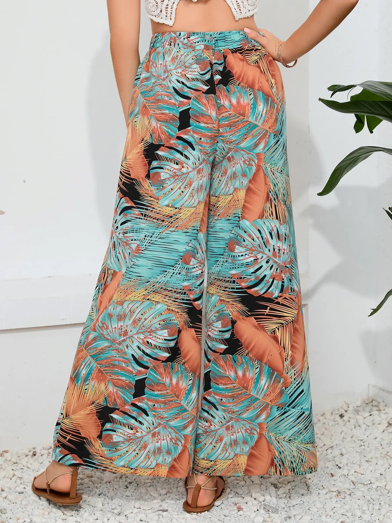 Printed Split Wide Leg Long Pants - Trendsi - Flyclothing LLC