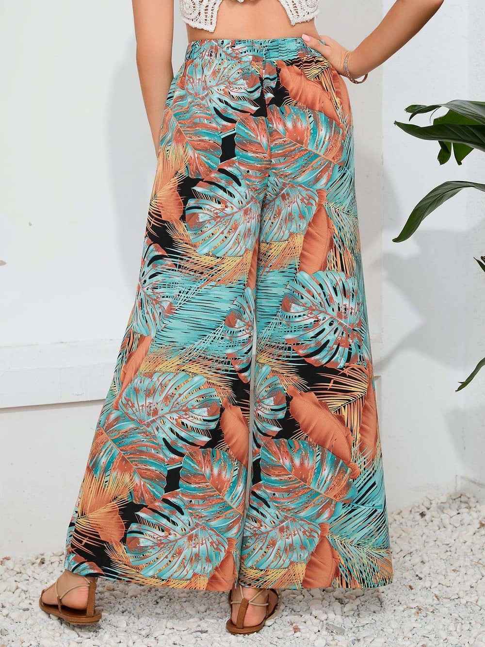 Printed Split Wide Leg Long Pants - Trendsi - Flyclothing LLC