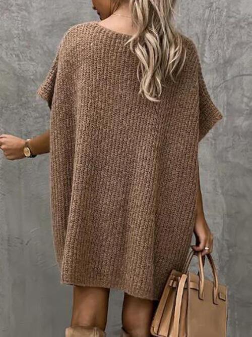 V-Neck Short Sleeve Sweater with Pockets - Flyclothing LLC