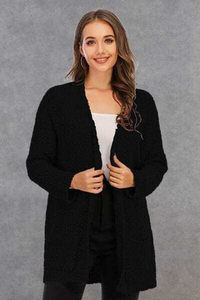 Pocketed Open Front Long Sleeve Cardigan - Trendsi - Flyclothing LLC