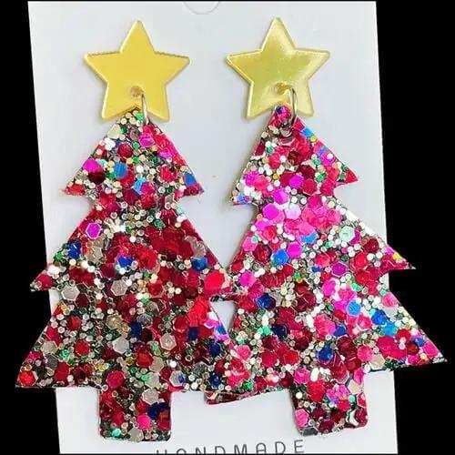 Christmas Tree Acrylic Dangle Earrings - Trendsi - Flyclothing LLC