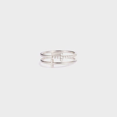 925 Sterling Silver Double Cross Ring - Trendsi