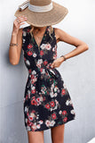 Printed Zip Detail Belted Sleeveless Dress - Trendsi