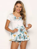 Floral Tie-Neck Blouse - Trendsi - Flyclothing LLC