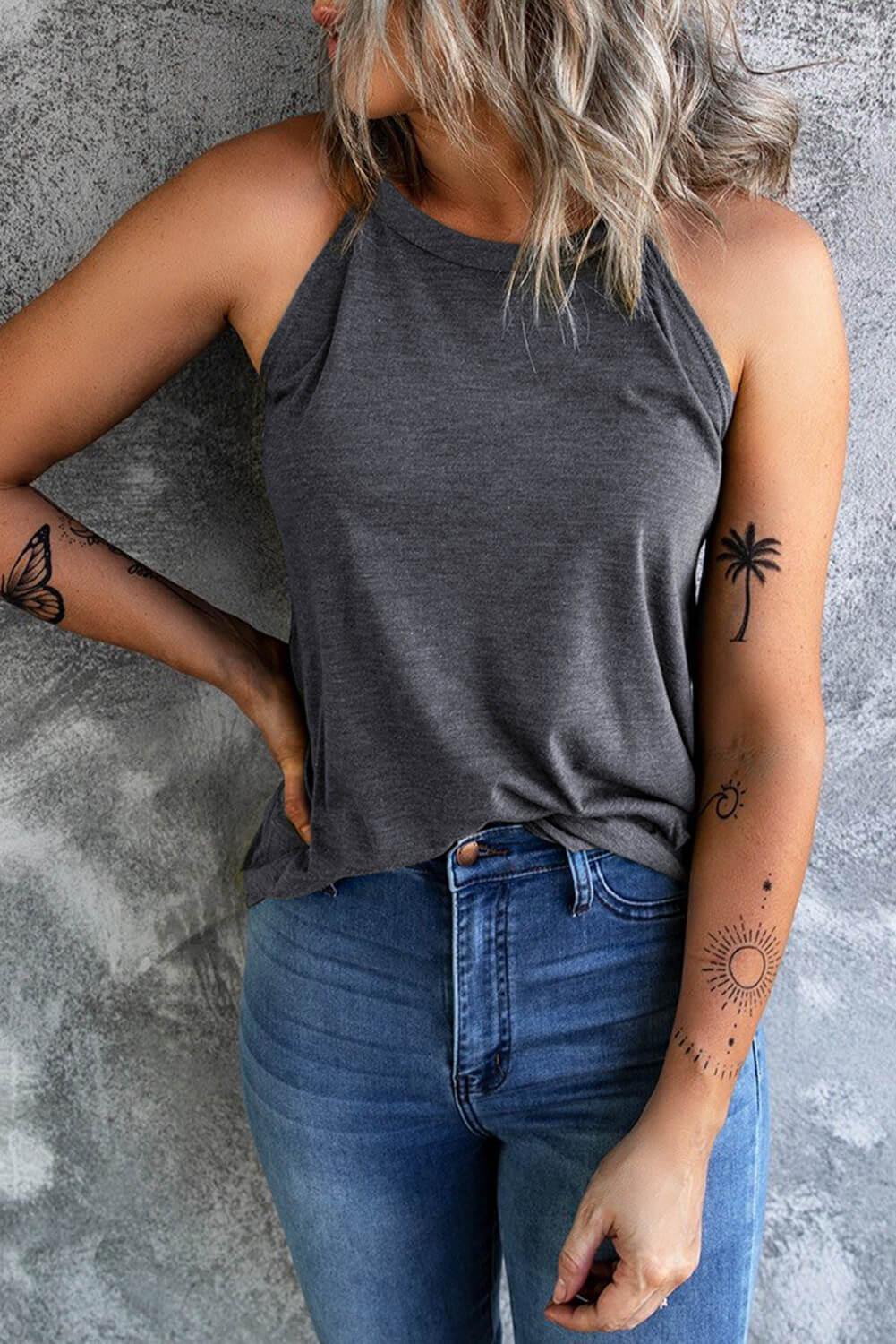 Curved Hem Grecian Tank Top - Trendsi