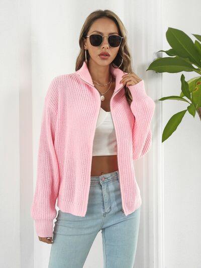 Turtleneck Zip Up Long Sleeve Knit Top - Flyclothing LLC