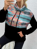 Geometric Drawstring Long-Sleeve Sweatshirt - Trendsi