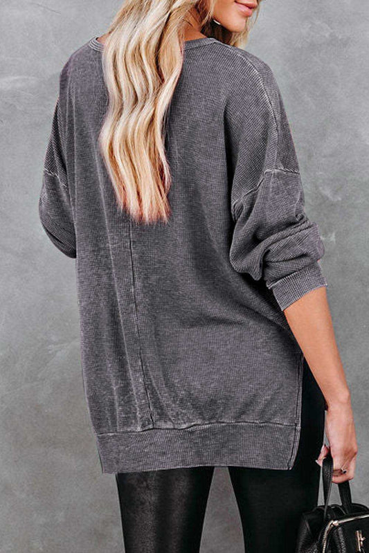 Dropped Shoulder Slit Sweatshirt - Trendsi - Flyclothing LLC