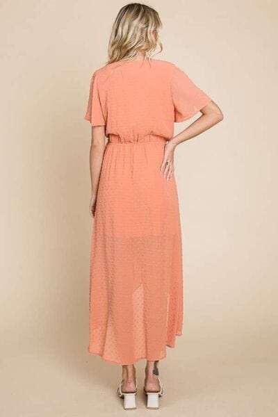 Culture Code Full Size Swiss Dot Tied Slit Short Sleeve Dress - Trendsi