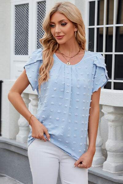 Swiss Dot Round Neck Short Sleeve T-Shirt - Trendsi - Flyclothing LLC