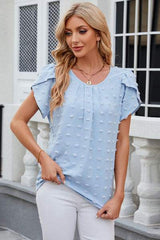 Swiss Dot Round Neck Short Sleeve T-Shirt - Trendsi - Flyclothing LLC