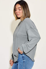 Basic Bae Full Size Ribbed Round Neck Long Sleeve T-Shirt - Trendsi - Flyclothing LLC