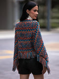 Fringe Hem Boat Neck Poncho - Trendsi