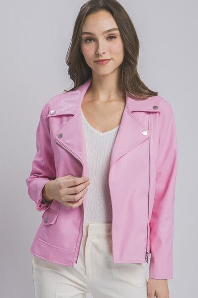 LOVE TREE Collared Neck Zip Up Jacket - Trendsi