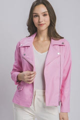 LOVE TREE Collared Neck Zip Up Jacket - Trendsi