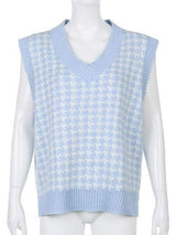 Houndstooth V-Neck Sweater Vet - Trendsi - Flyclothing LLC