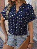 Printed Notched Short Sleeve Blouse - Trendsi