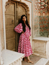 Floral Tie Neck Lantern Sleeve Dress - Trendsi - Flyclothing LLC