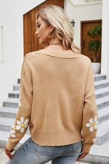 Floral Ribbed Trim Drop Shoulder Cardigan - Trendsi - Flyclothing LLC