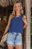 Buttoned Cutout Ribbed Trim Knit Tank - Trendsi