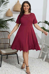 Plus Size Round Neck Openwork Dress - Trendsi - Flyclothing LLC