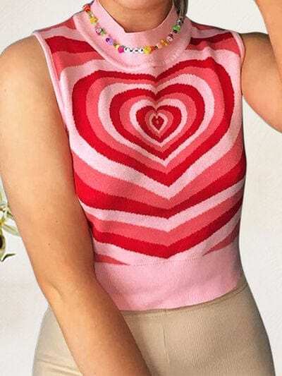 Heart Mock Neck Sweater Vest - Trendsi - Flyclothing LLC