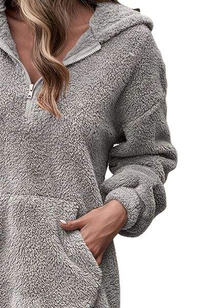 Half Zip Dropped Shoulder Oversized Hoodie - Trendsi - Flyclothing LLC