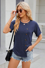 Round Neck Short Sleeve T-Shirt - Trendsi - Flyclothing LLC