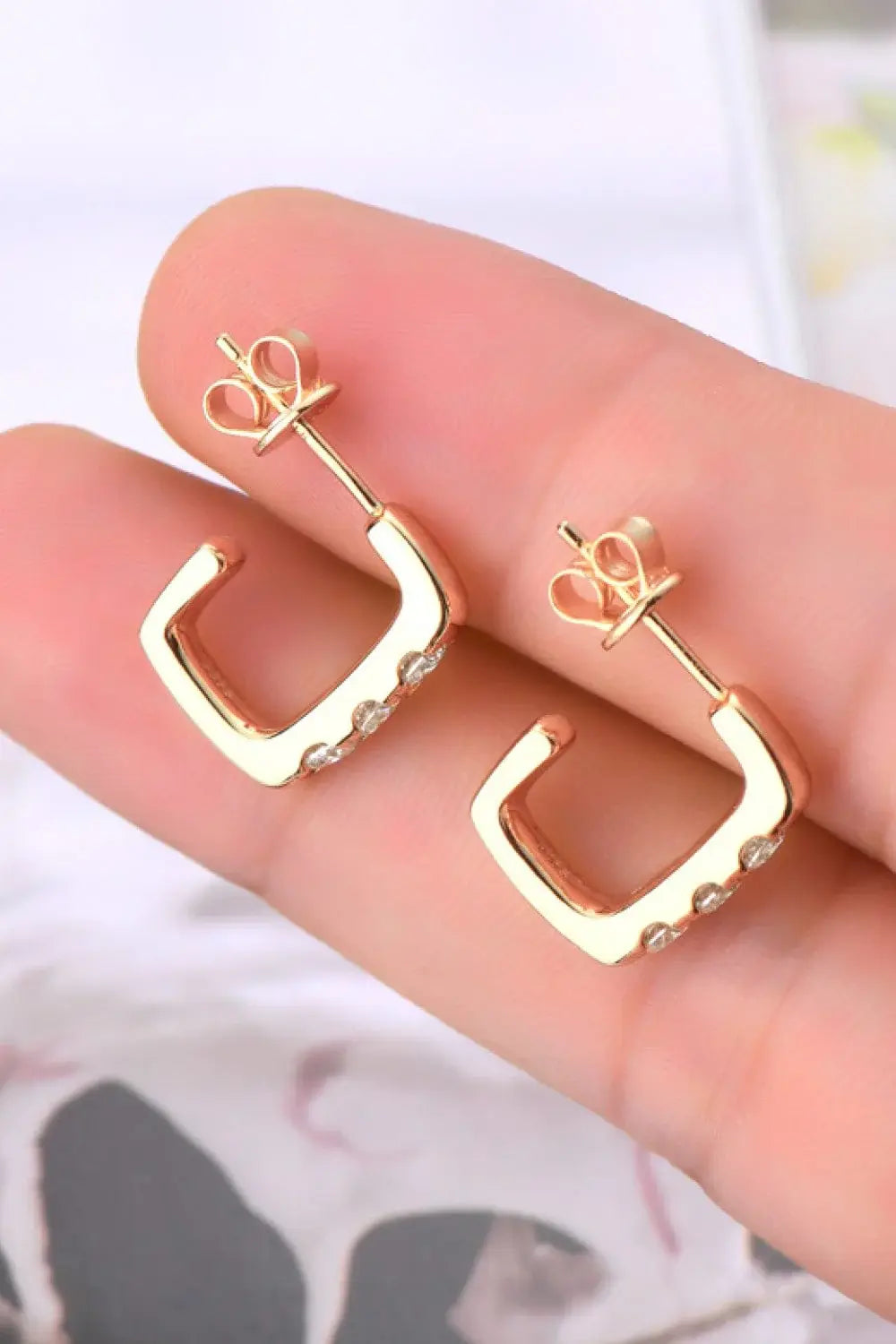 Moissanite 925 Sterling Silver Geometrical Huggie Earrings - Trendsi - Flyclothing LLC