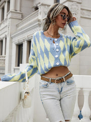 Argyle Button Front Drop Shoulder Cardigan - Trendsi