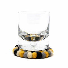 Hand Crafted Felt Ball Coasters from Nepal: 4-pack, Mustard - Global Groove (T) - Global Groove