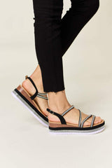 Forever Link Rhinestone Strappy Wedge Sandals - Trendsi - Flyclothing LLC