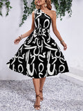 Printed Single Shoulder Tie Waist Dress - Trendsi