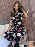 Floral Short Sleeve Shirt and Pants Lounge Set - Trendsi - Flyclothing LLC