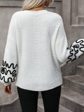 Contrast Drop Shoulder Round Neck Sweater - Trendsi