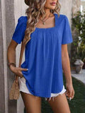 Ruched Square Neck Short Sleeve Blouse - Trendsi - Flyclothing LLC