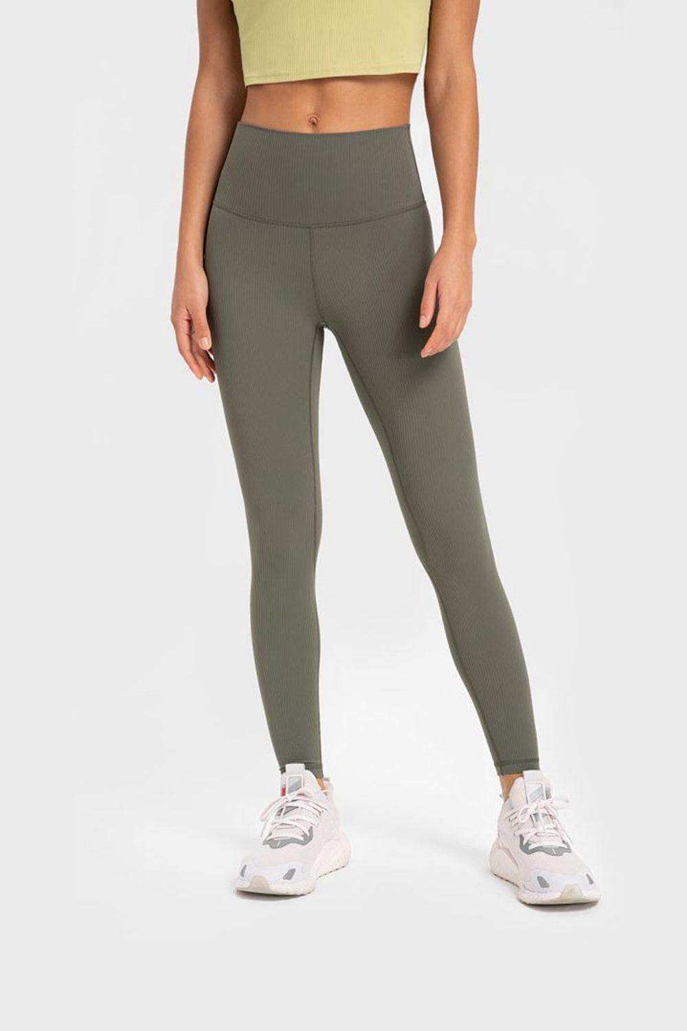 Highly Stretchy Wide Waistband Yoga Leggings - Trendsi - Flyclothing LLC