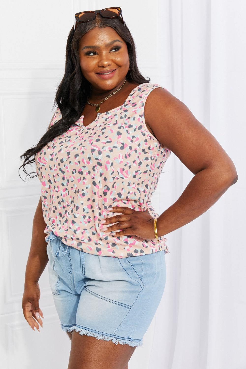 Heimish Full Size Surprise Party Printed Sleeveless Top - Trendsi